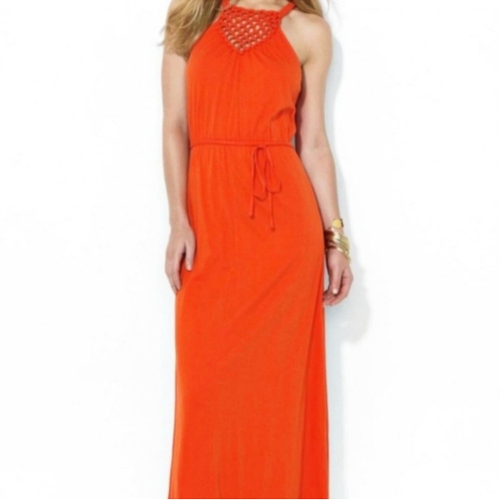 Orange Ralph Lauren Crochet Macrame Maxi Dress